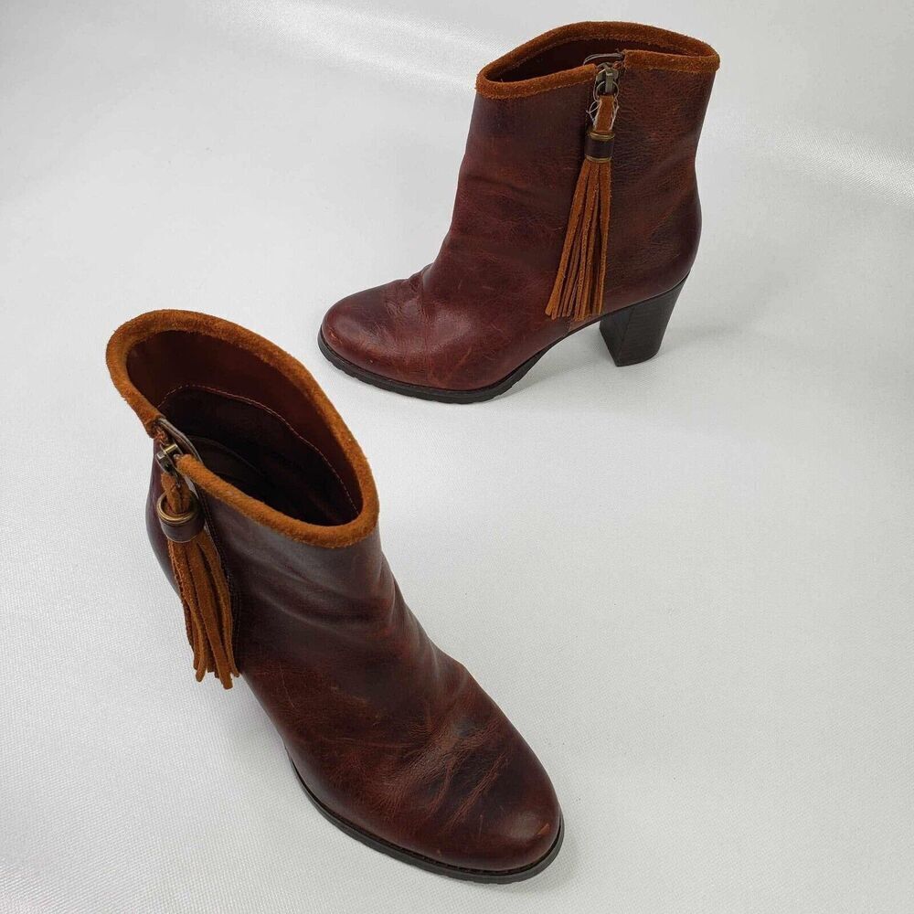 Lauren Ralph Lauren Ankle Boots Womens Size 7 Brown Leather Bootie Zip Tassel